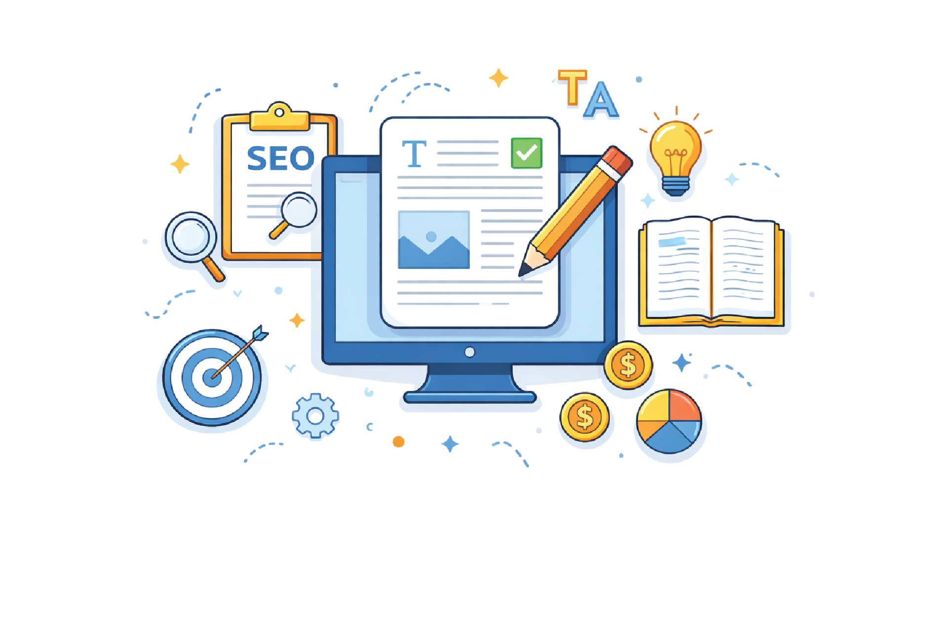 a vector image showing SEO optimized content written on a webpage